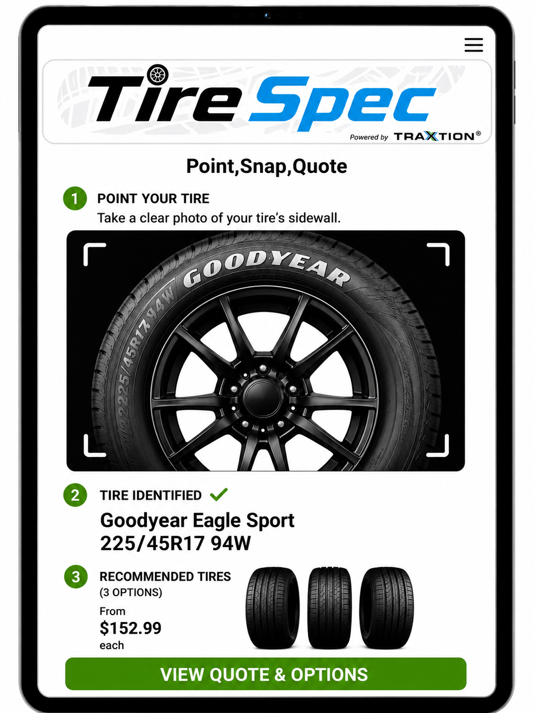 TireSpec — Point, Snap, Quote